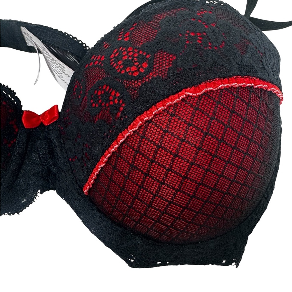 Elegant Lace Black and Red Push-Up Bra by sophie b. Size 36C - Picture 6 of 7